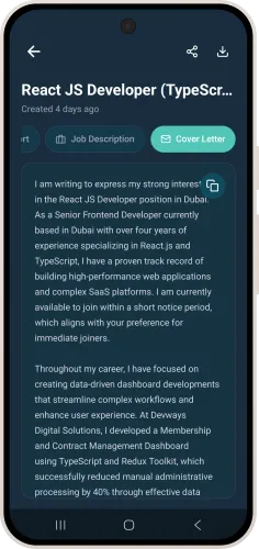 Cover Letter Generation interface